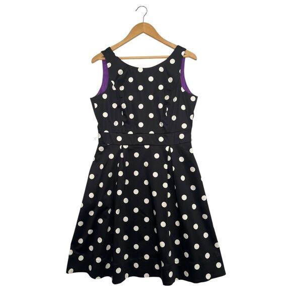 White House Black Market Dresses & Skirts - WHBM Dress Womens 10 Black White Polka Dot Fit Flare Sleeveless Round Neck Pinup